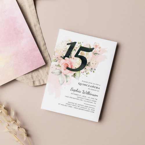 15th Birthday Quinceanera Rustic Floral Watercolor