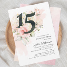 15th Birthday Quinceanera Rustic Floral Watercolor