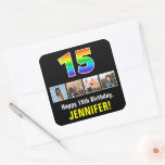 [ Thumbnail: 15th Birthday: Rainbow “15”; Custom Photos & Name Sticker ]