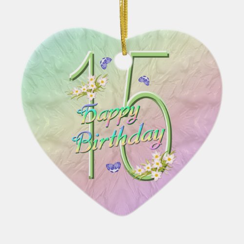 15th Birthday Rainbow Keepsake Heart Ornament