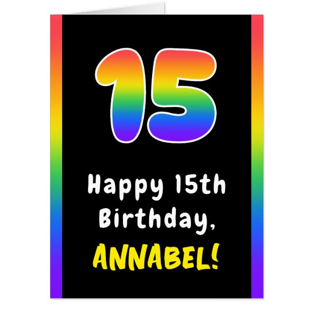 15th Birthday: Rainbow Spectrum # 15, Custom Name Card (Front)