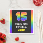 [ Thumbnail: 15th Birthday: Rainbow Spectrum # 15, Custom Name Napkins ]