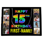 [ Thumbnail: 15th Birthday: Rainbow Text, Custom Photos & Name Gift Bag ]