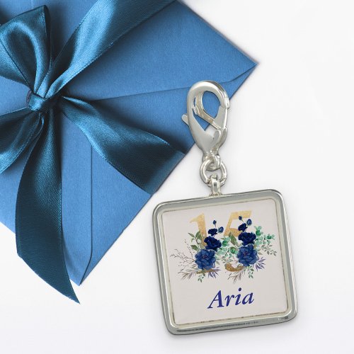 15th Birthday Royal Blue Roses Floral Number 15 Charm