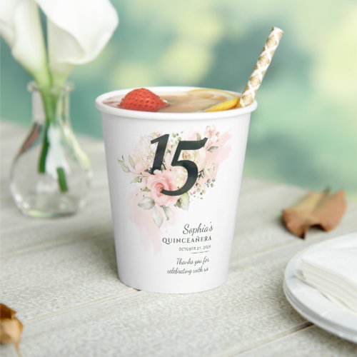 15th Birthday Rustic Floral Custom Quinceanera Paper Cups