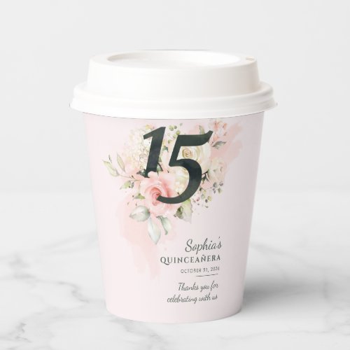 15th Birthday Rustic Floral Quinceanera Custom Paper Cups