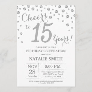 15th Birthday Silver Glitter Diamond Invitation