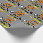 15th Birthday: Spooky Halloween Theme, Custom Name Wrapping Paper<br><div class="desc">This spooky and scary Hallowe'en birthday themed wrapping paper design features a large number "15". It also features the message "HAPPY BIRTHDAY, ", and a custom name. There are also depictions of a ghost and a bat on the front. Wrapping paper like this might be a fun way to wrap...</div>