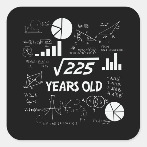 15th Birthday Square Root Math 15 Years Old Bday Square Sticker