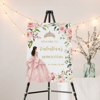 15th birthday Welcome Sign, Pink Floral Poster