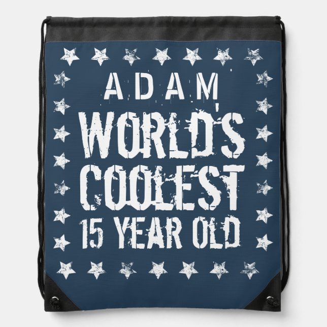 15th Birthday World's Coolest 15 Year Old Navy T40 Drawstring Bag (Front)