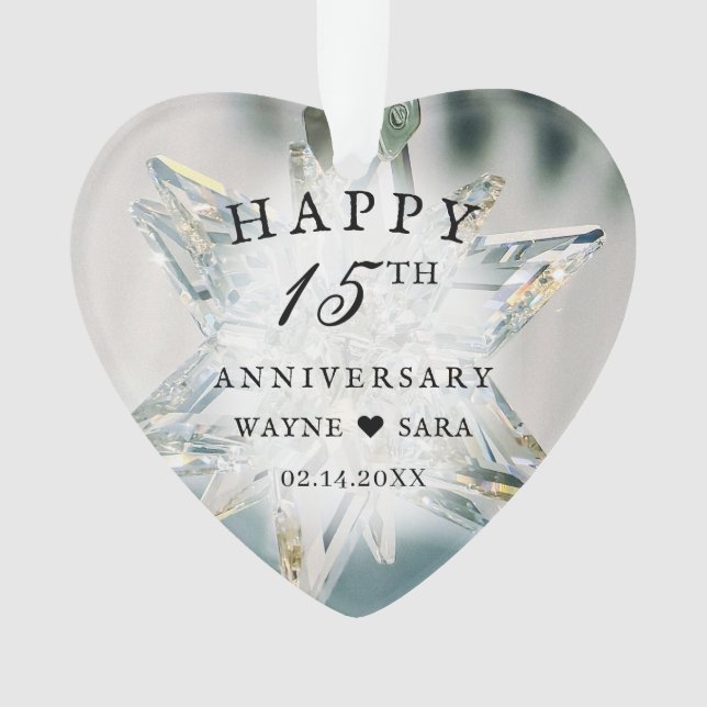 15th Black + White Crystal Wedding Anniversary Ornament (Front)