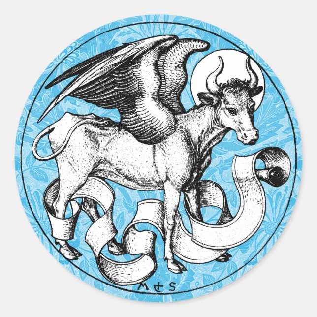 15th Century St Luke's Emblem Winged Bull Classic Round Sticker (Front)
