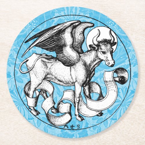 15th Century St Lukes Emblem Winged Bull Round Paper Coaster