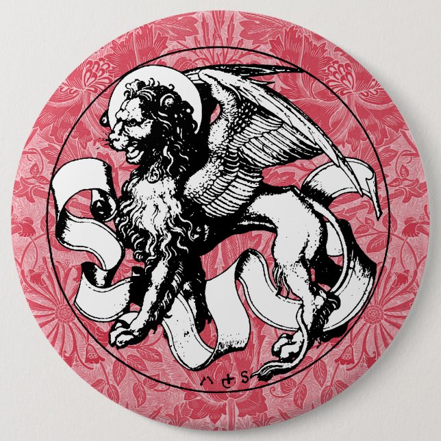 15th Century St Mark's Emblem Winged Lion Button (Front)
