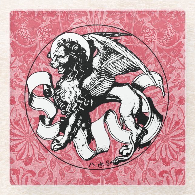 15th Century St Mark's Emblem Winged Lion Glass Coaster (Front)