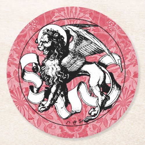15th Century St Marks Emblem Winged Lion Round Paper Coaster