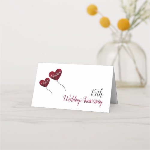 15th crystal anniversary red heart balloons white place card