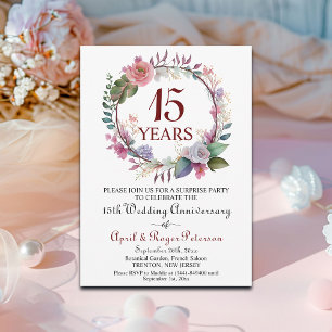 15th Crystal Surprise Wedding Anniversary Floral Invitation