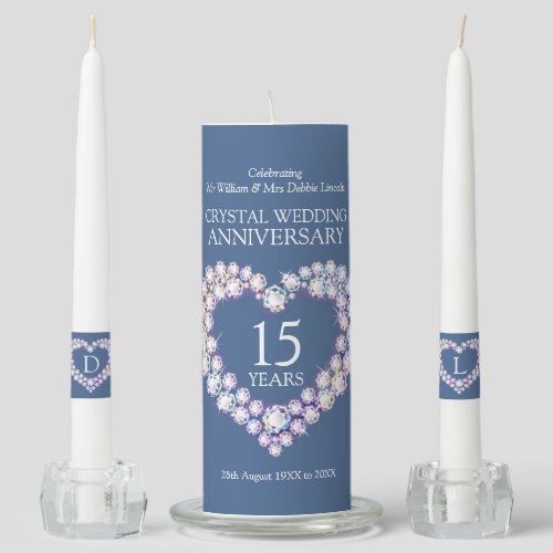 15th crystal wedding anniversary blue custom unity candle set