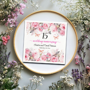 15th Crystal Wedding Anniversary Blush Roses Napkins