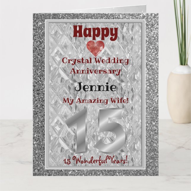 15th Crystal Wedding Anniversary Card For Wife (Front)