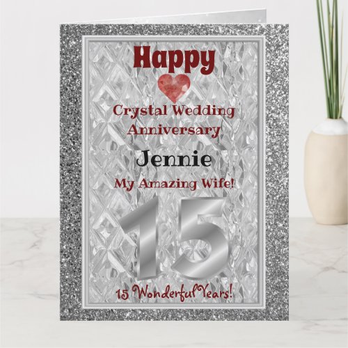 15th Crystal Wedding Anniversary Card For Wife