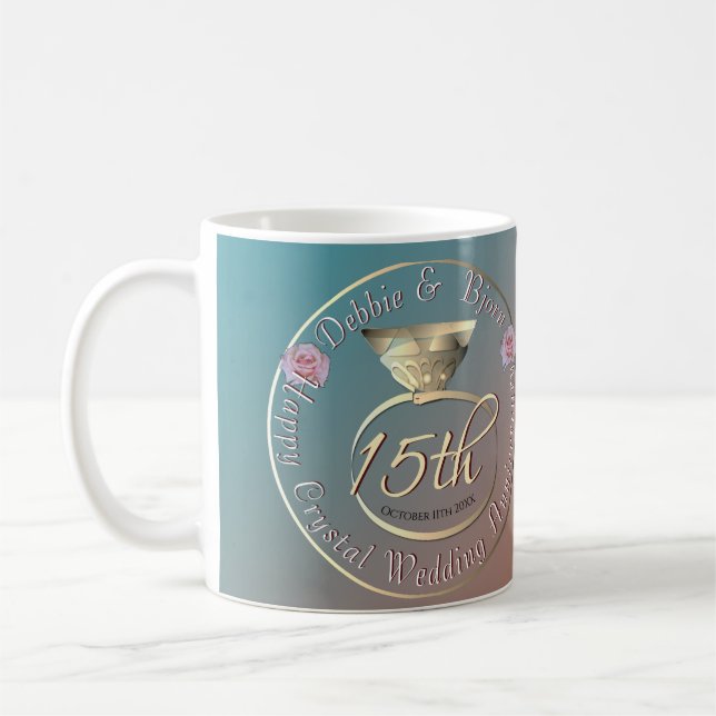 15th Crystal Wedding Anniversary  Coffee Mug (Left)