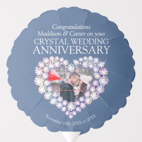 15th Crystal wedding anniversary custom photo Balloon