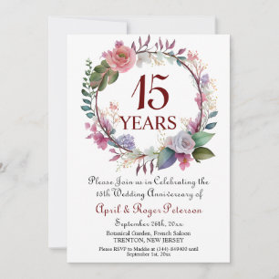 15th Crystal Wedding Anniversary Floral Invitation