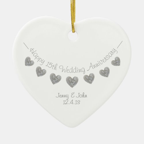 15th Crystal Wedding anniversary heart ornament