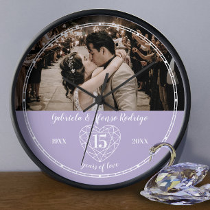 15th Crystal Wedding Anniversary outline heart Clock