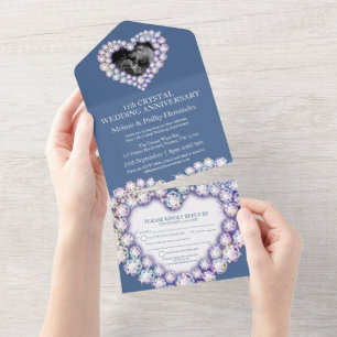 15th crystal wedding anniversary photo blue all in one invitation
