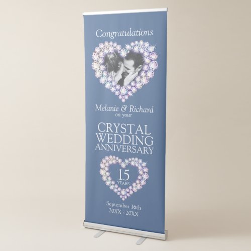 15th crystal wedding anniversary photo heart retractable banner