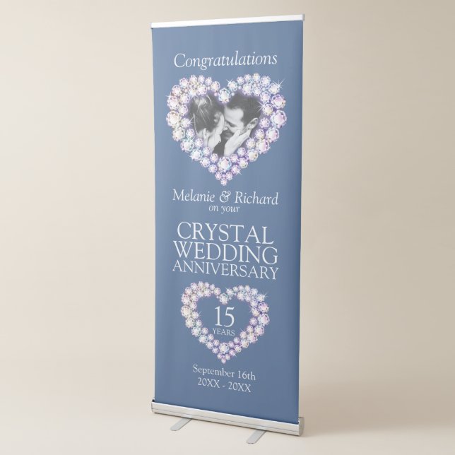 15th crystal wedding anniversary photo heart retractable banner (3/4)