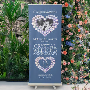 15th crystal wedding anniversary photo heart retractable banner