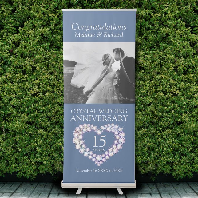 15th crystal wedding anniversary photo heart retractable banner (Creator Uploaded)