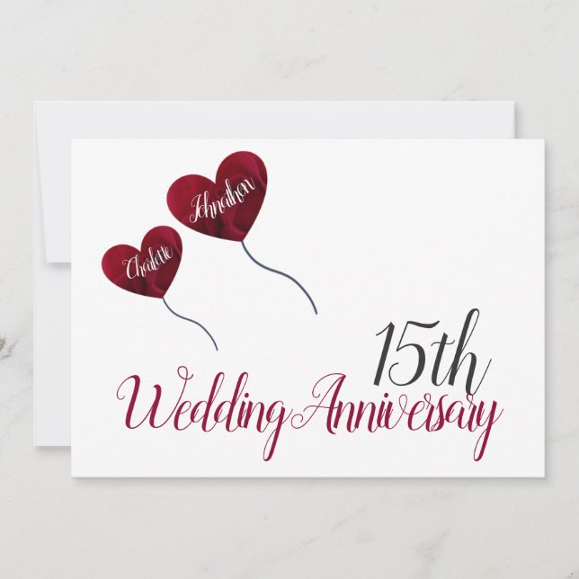 15th Crystal Wedding Anniversary red heart balloon Invitation (Front)