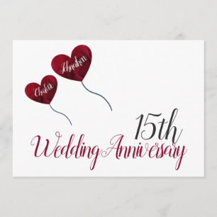 15th Crystal Wedding Anniversary red heart balloon Invitation