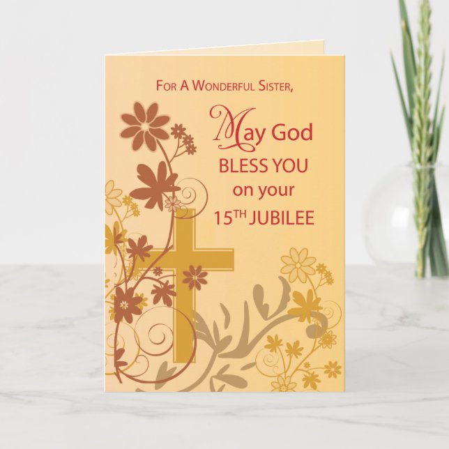 15th Jubilee Anniversary Nun Cross, Swirls, Flower Card (Front)