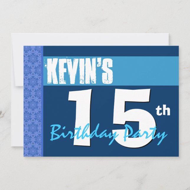 15th Modern Blue Teen Birthday Party Invitation (Front)