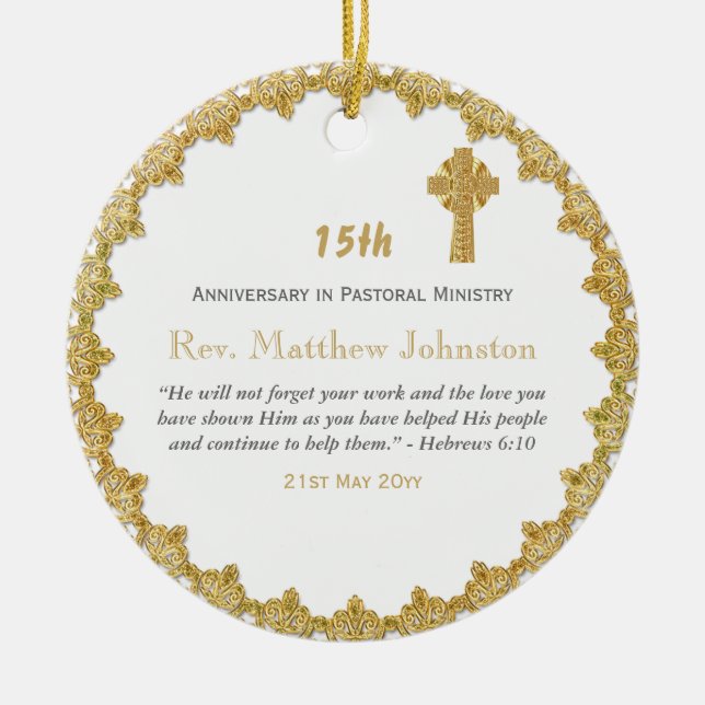 15th Ordination Anniversary Personalized Scripture Ceramic Ornament (Front)