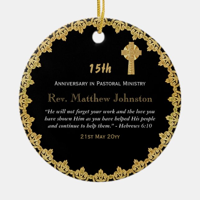 15th Ordination Anniversary Personalized Scripture Ceramic Ornament (Front)