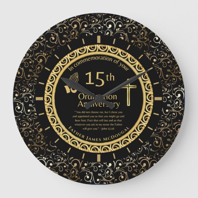 15TH Ordination Anniversary Priest PERSONALIZED  Large Clock (Front)