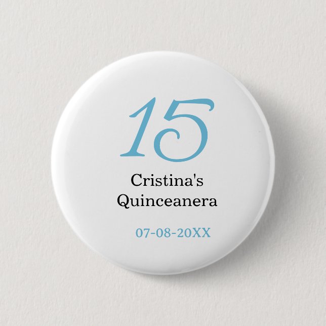 15th quinceanera birthday blue black bold letter n button (Front)