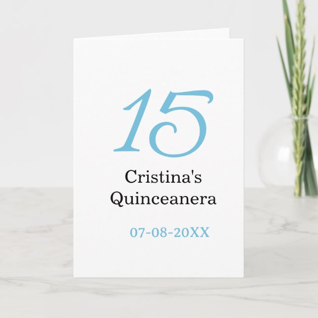 15th quinceanera birthday blue black bold letter n card (Front)
