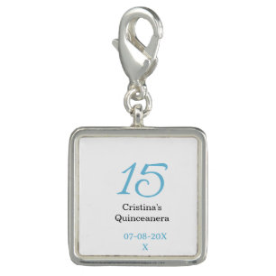 15th quinceanera birthday blue black bold letter n charm