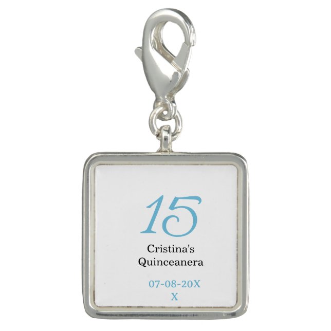 15th quinceanera birthday blue black bold letter n charm (Front)