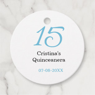 15th quinceanera birthday blue black bold letter n favor tags