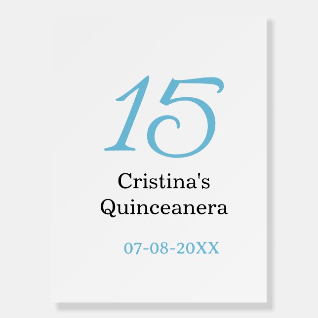 15th quinceanera birthday blue black bold letter n foam board (Front)